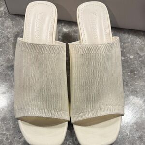 Guess Ivory Knit Slide Mules